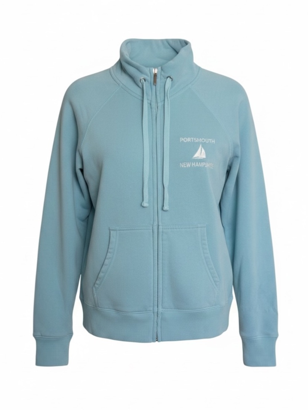 Fundy Portsmouth New Hampshire Nautical Full Zip Sweatshirt Aqua Blue Cotton